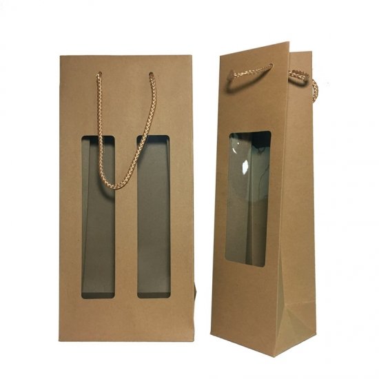 Natural Kraft Paper Wine Bags With Window