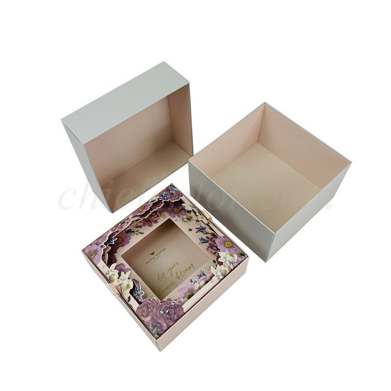 Full Telescoping Rigid Square Gift Box With Die Cut Paper Insert